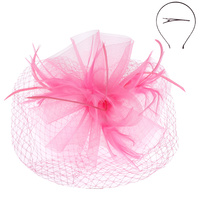 VEILED MESH FASCINATOR WITH HEADBAND AND CLIP
