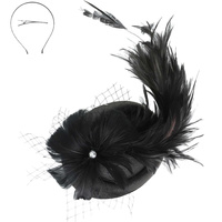 3-PIECE SUNDAY BEST KENTUCKY DERBY SOUTHERN STYLE FEATHERED BOW NETTED DECORATIVE DETACHABLE HEADPIECE FASCINATOR