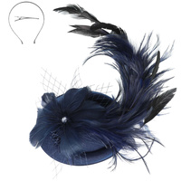 3-PIECE SUNDAY BEST KENTUCKY DERBY SOUTHERN STYLE FEATHERED BOW NETTED DECORATIVE DETACHABLE HEADPIECE FASCINATOR