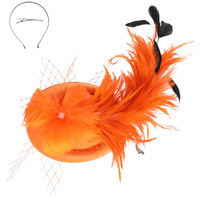 3-PIECE SUNDAY BEST KENTUCKY DERBY SOUTHERN STYLE FEATHERED BOW NETTED DECORATIVE DETACHABLE HEADPIECE FASCINATOR