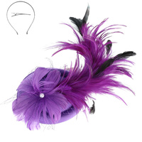 3-PIECE SUNDAY BEST KENTUCKY DERBY SOUTHERN STYLE FEATHERED BOW NETTED DECORATIVE DETACHABLE HEADPIECE FASCINATOR