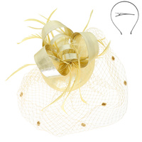 LOOPY BOW FEATHERED PILLBOX FASCINATOR