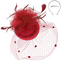 FLORAL FEATHERED ROUND PILLBOX FASCINATOR
