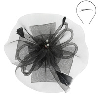 FLORAL FEATHERED VEIL MESH FASCINATOR