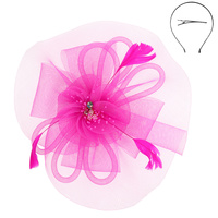 FLORAL FEATHERED VEIL MESH FASCINATOR