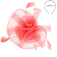 FLORAL FEATHERED VEIL MESH FASCINATOR