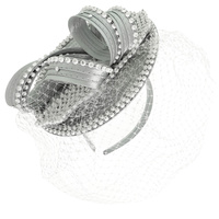 FASCINATOR WITH CRYSTAL RHINESTONE TRIM