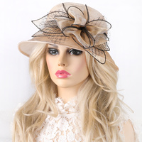 KENTUCKY DERBY SOUTHERN STYLE  BELTED CONTRAST TRIM RIBBON NETTED ORGANZA CLOCHE HAT