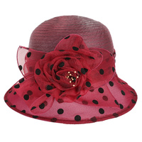 KENTUCKY DERBY SOUTHERN STYLE FLORAL ROSE BUD POLKA DOT ORGANZA CLOCHE HAT