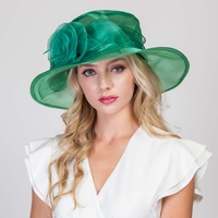 WIDE BRIM FLAT TOP FLORAL ORGANZA HAT