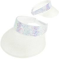 PAPER BRAID SUN VISOR WITH RHINESTONE