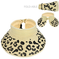 ANIMAL PRINT FOLDABLE LEOPARD PRINT STRAW VISOR, FASHION SUMMER  BEACH CASUAL SUN HATS