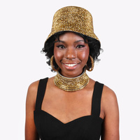 FASHION BLING RHINESTONE STUDDED PAPER BRAID BUCKET HAT