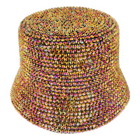 FASHION BLING RHINESTONE STUDDED PAPER BRAID BUCKET HAT