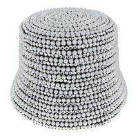 FASHION BLING PEARL AND RHINESTONE STUDDED PAPER BRAID BUCKET HAT