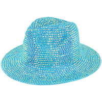 RHINESTONE STUDDED WIDE BRIM PAPER BRAID FEDORA HAT