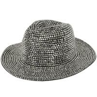 RHINESTONE STUDDED WIDE BRIM PAPER BRAID FEDORA HAT