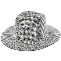 RHINESTONE STUDDED WIDE BRIM PAPER BRAID FEDORA HAT