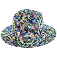 RHINESTONE STUDDED WIDE BRIM PAPER BRAID FEDORA HAT