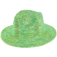 RHINESTONE STUDDED WIDE BRIM PAPER BRAID FEDORA HAT