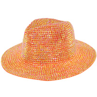 RHINESTONE STUDDED WIDE BRIM PAPER BRAID FEDORA HAT
