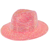 RHINESTONE STUDDED WIDE BRIM PAPER BRAID FEDORA HAT