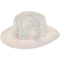 RHINESTONE STUDDED WIDE BRIM PAPER BRAID FEDORA HAT
