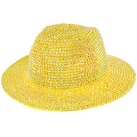 RHINESTONE STUDDED WIDE BRIM PAPER BRAID FEDORA HAT