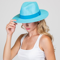 FEDORA PANAMA UPTURN PAPER BRAID WIDE BRIM BELTED HAT