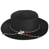 FLOPPY BRIM PAPER BRAID SUNSHADE HAT WITH BEE CHAIN