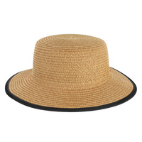 TWO-TONE FEDORA PANAMA UPTURN PAPER BRAID CONTRAST WIDE BRIM HAT