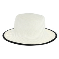 TWO-TONE FEDORA PANAMA UPTURN PAPER BRAID CONTRAST WIDE BRIM HAT