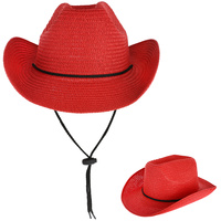 BELTED WESTERN PAPER BRAID COWBOY HAT WITH ADJUSTABLE STRAP