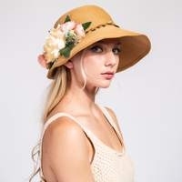 FASHION DOWN BRIM FLOWER PAPER BRAID SUN HAT