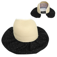 FASHION WIDE FABRIC BRIM PAPER BRAID SUN HAT