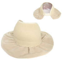 FASHION WIDE FABRIC BRIM PAPER BRAID SUN HAT