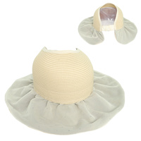 FASHION WIDE FABRIC BRIM PAPER BRAID SUN HAT