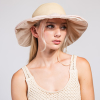 FASHION WIDE FABRIC BRIM PAPER BRAID SUN HAT