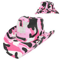 FASHION WESTERN CAMO PRINT PAPER BRAID COWBOY HAT