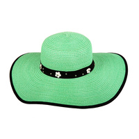 GREEN FASHIONABLE SUMMER HAT WITH FLOWERS