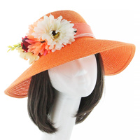 ORANGE POPULAR SPRING HAT WITH CENTER CORSAGE