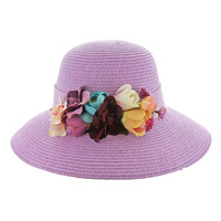 PURPLE POPULAR SPRING HAT WITH CENTER CORSAGE