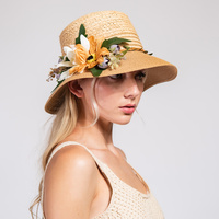 FASHION DOWN BRIM FLOWER PAPER BRAID RAFFIA HAT