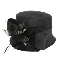 FEATHER FLOWER BOW SINAMAY PILLBOX HAT