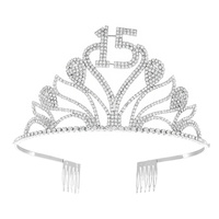 SWEET 15TH BIRTHDAY GIRL CRYSTAL RHINESTONE CROWN WITH COMB TIARA