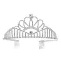 SWEETHEART HEART SHAPED CRYSTAL PAVE PRINCESS TIARA HEADPIECE WITH HAIR COMB