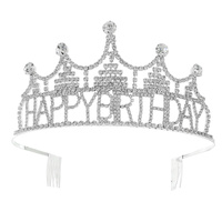 HAPPY BIRTHDAY CRYSTAL RHINESTONE PAVE TALL POINTY TIARA CROWN WITH COMB