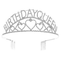 BIRTHDAY QUEEN CRYSTAL RHINESTONE PAVE TALL HEARTS TIARA CROWN WITH COMB