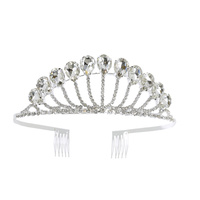 CRYSTAL RHINESTONE PAVE TEARDROP GEMSTONE TIARA WITH COMB