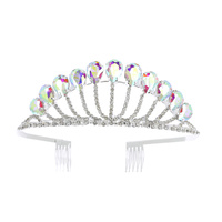 CRYSTAL RHINESTONE PAVE TEARDROP GEMSTONE TIARA WITH COMB